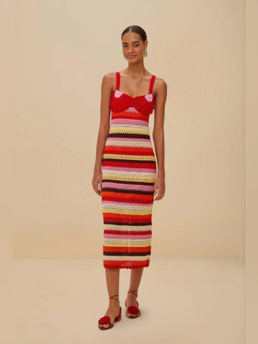 Farm Rio Flower Colorful Crochet Midi Dress - Picture 1 of 15